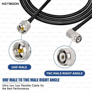 NETBOON RG58 Coaxial Cable Assembly with UHF Male to TNC Male Right Angle Connectors | Flexible Low Loss RF Cable for Signal Transfer, Lab Testing, and Communication Equipment (10-METER)