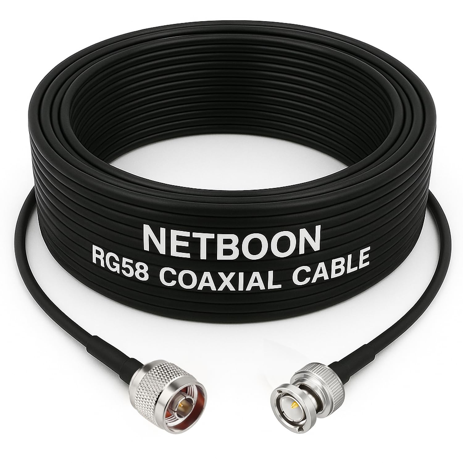 NETBOON RG58 Coaxial Cable Assembly – N Male to BNC Male Connector, 50 Ohm Low-Loss RF Jumper for Test Instruments, Signal Monitoring, and Communication Systems