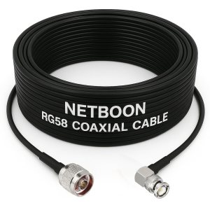 NETBOON RG58 Coaxial Cable Assembly – N Male to BNC Male Right Angle Connector, 50 Ohm Low-Loss RF Jumper