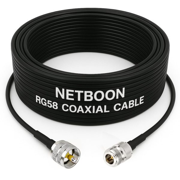 NETBOON RG58 Low Loss Coaxial Cable Assembly | UHF Male (PL-259) to N Female Connector | 50 Ohm RF Jumper Cable for Antennas, Radio Systems, Routers, and Wireless Devices