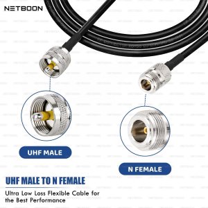 NETBOON RG58 Low Loss Coaxial Cable Assembly | UHF Male (PL-259) to N Female Connector | 50 Ohm RF Jumper Cable for Antennas, Radio Systems, Routers, and Wireless Devices