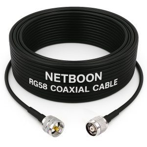 NETBOON RG58 Low Loss Coaxial Cable Assembly | UHF Male (PL-259) to RP-TNC Male Connector | 50 Ohm RF Jumper Cable for Radio, Routers, Wi-Fi Devices, and Wireless Systems