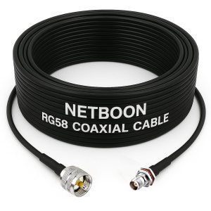 NETBOON RG58 Low Loss Coaxial Cable Assembly | UHF Male (PL-259) to TNC Female Bulkhead Connector | 50 Ohm RF Jumper Cable for Wireless, Radio, and Antenna Systems