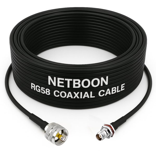 NETBOON RG58 Low Loss Coaxial Cable Assembly UHF Male (PL-259) to TNC Female Bulkhead Connector 50 Ohm RF Jumper Cable for Wireless, Radio, and Antenna Systems (1) NETBOON RG58 Low Loss Coaxial Cable Assembly | UHF Male (PL-259) to TNC Female Bulkhead Connector | 50 Ohm RF Jumper Cable for Wireless, Radio, and Antenna Systems