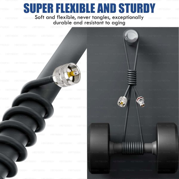 NETBOON RG58 Low Loss Coaxial Cable Assembly UHF Male (PL-259) to TNC Female Bulkhead Connector 50 Ohm RF Jumper Cable for Wireless, Radio, and Antenna Systems (4) RG58 Coaxial Cable with UHF Male to TNC Female Bulkhead Connector