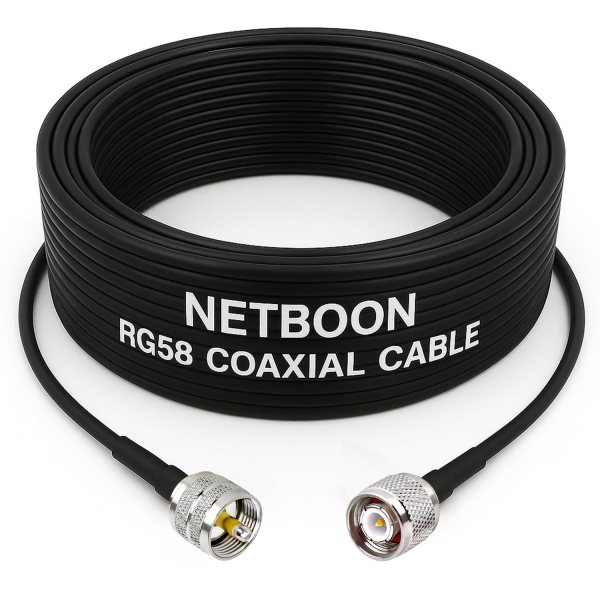 NETBOON RG58 Low Loss Coaxial Cable Assembly | UHF Male (PL-259) to TNC Male Connector | Shielded 50 Ohm RF Jumper | Ideal for Radio, Antenna Systems, Wireless Applications