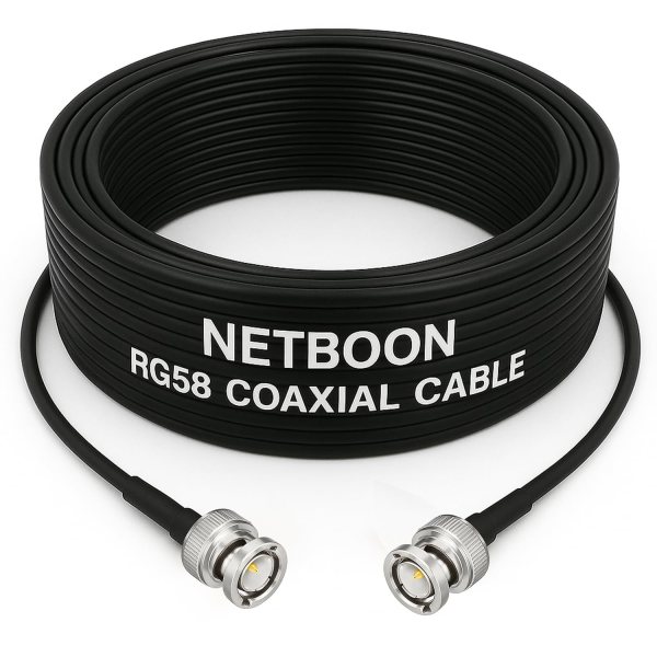 NETBOON RG58 Coaxial Cable Assembly with BNC Male to BNC Male Connectors | 50 Ohm Low-Loss RF Jumper for CCTV, Test Equipment, Broadcast & Communication Systems