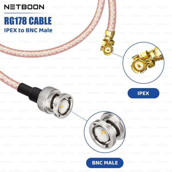 NETBOON RG178 Coaxial Cable Assembly with BNC Male to IPEX/IPX/UFL Connector