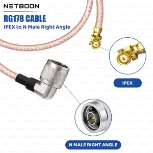 NETBOON RG178 Coaxial Cable Assembly with N Male Right Angle to IPEX/IPX/UFL Connector