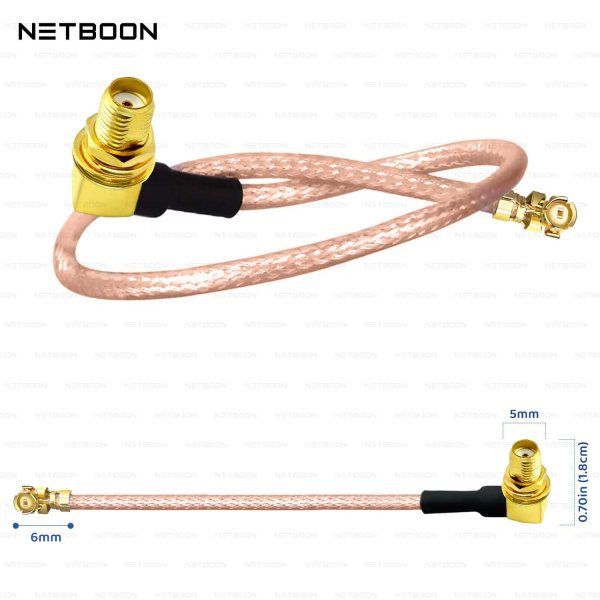 NETBOON RG178 Cable with UFL/IPEX to SMA Female Right Angle Connector | Ultra-Thin Low Loss RF Coaxial Cable for IoT, GPS, WiFi & Embedded Devices