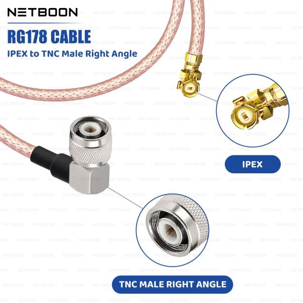 NETBOON RG178 Coaxial Cable Assembly with TNC Male Right Angle to IPEX/IPX/UFL Connector, Low Loss RF Pigtail Jumper Wire for GPS, SDR, GSM, Embedded Communication Boards, RF Test Equipment