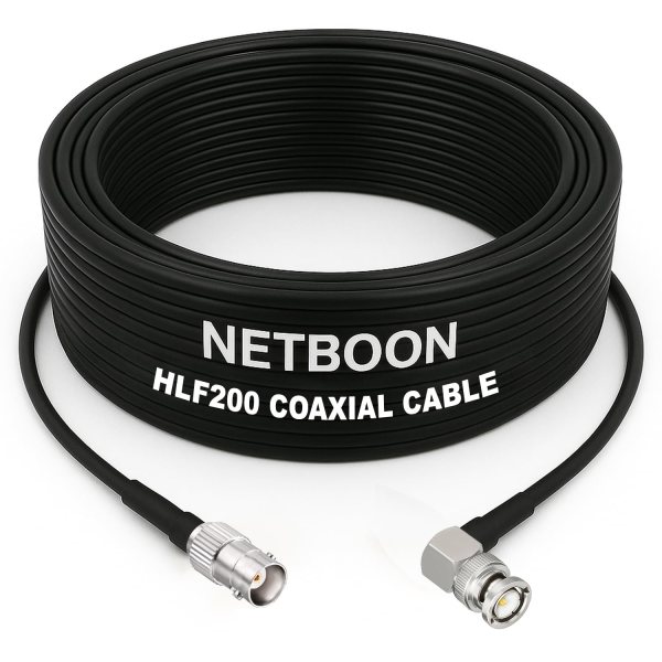 HLF200 RF Coaxial Cable with BNC Female to BNC Male Right Angle Connector 50 Ohm Low Loss Cable for CCTV, RF Testing, and Communication Devices