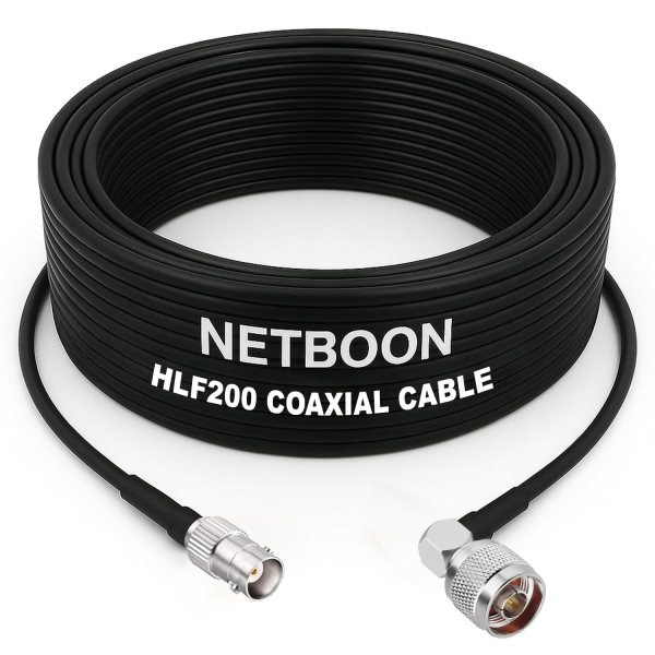 HLF200 RF Coaxial Cable with BNC Female to N Male Right Angle Connector Heavy-Duty RF Adapter Cable for Antenna, CCTV & Wireless Network Applications