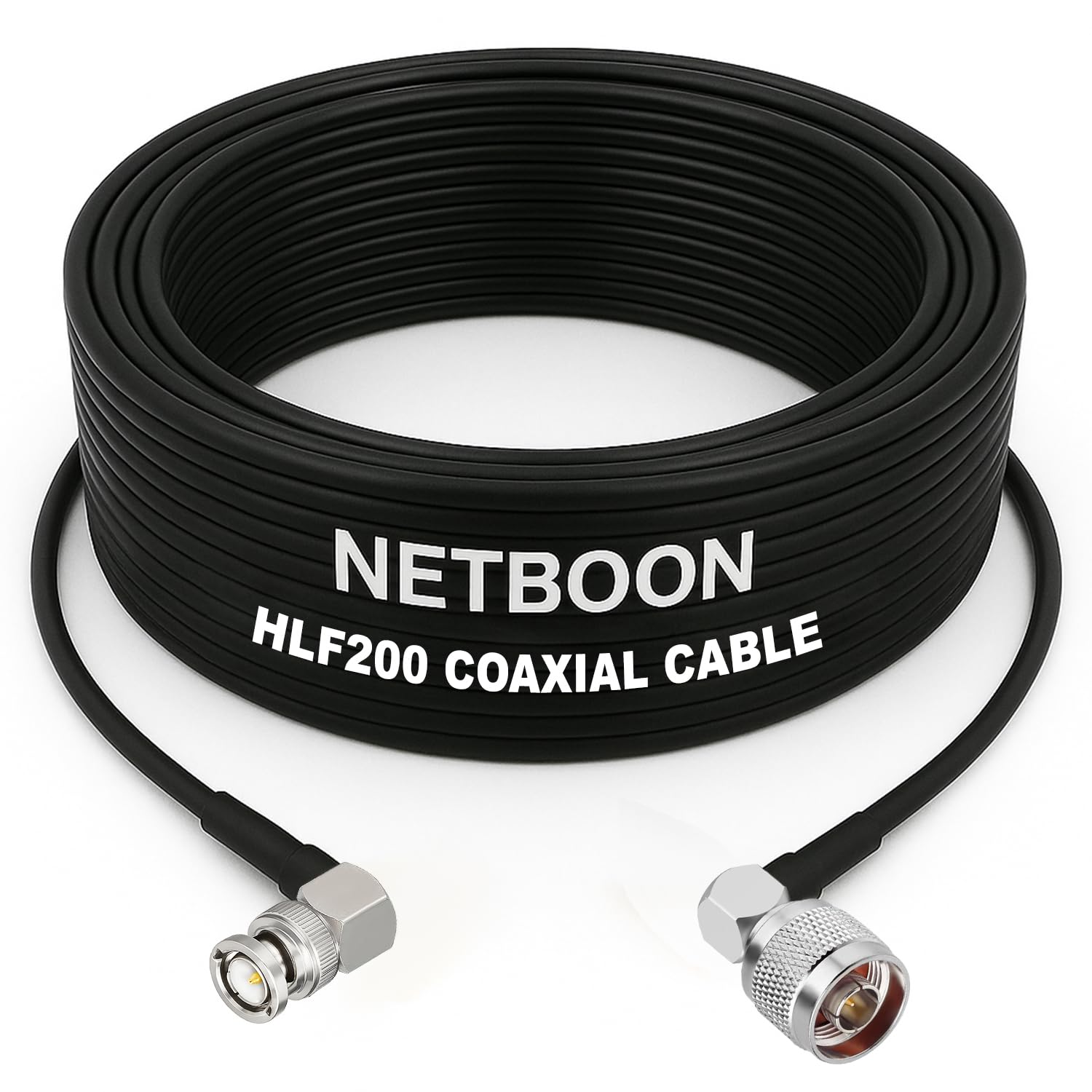 HLF200 RF Coaxial Cable with BNC Male Right Angle to N Male Right Angle Connector Compact RF Link for CCTV, Antenna & Communication Systems