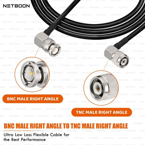 HLF200 RF Coaxial Cable with BNC Male Right Angle to TNC Male Right Angle Connector 50 Ohm Low-Loss RF Cable for CCTV, Wireless, and Testing Applications (2) HLF200 RF Coaxial Cable with BNC Male Right Angle to TNC Male Right Angle Connector | 50 Ohm Low-Loss RF Cable for CCTV, Wireless, and Testing Applications
