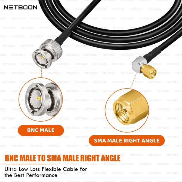 HLF200 RF Coaxial Cable with BNC Male to SMA Male Right Angle Connector Precision 50 Ohm Cable for RF Testing, Antenna & Communication Systems