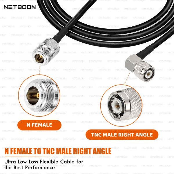HLF200 RF Coaxial Cable with N Female to TNC Male Right Angle Connector Compact RF Cable for Secure Signal & Space-Saving Connections (2) HLF200 RF Coaxial Cable with N Female to TNC Male Right Angle Connector Compact RF Cable for Secure Signal & Space-Saving Connections
