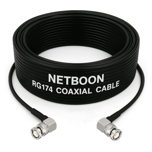 RG174 RF Coaxial Cable with BNC Male Right Angle to BNC Male Right Angle Connector 50 Ohm Low Loss Flexible Cable up to 3 GHz for CCTV, Test Equipment & RF Systems