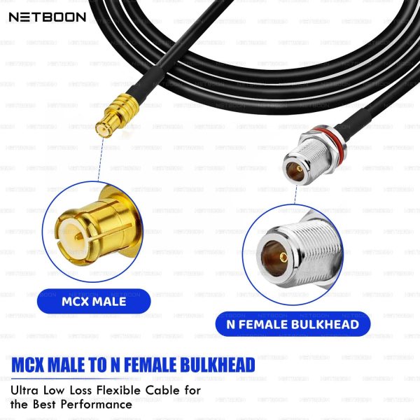 RG174 RF Coaxial Cable with MCX Male to N Female Bulkhead Connector Flexible Patch Cable for GPS, RF Modules & Antenna Systems (2) RG174 RF Coaxial Cable with MCX Male to N Female Bulkhead Connector | Flexible Patch Cable for GPS, RF Modules & Antenna Systems