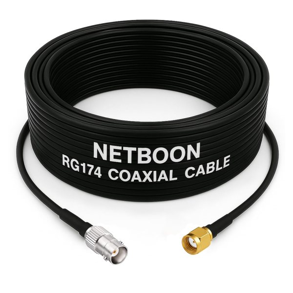 RG174 RF Low Loss Cable with BNC Female to RP-SMA Male Connector Compact RF Patch Cord for Wireless, Antenna & Test Equipment