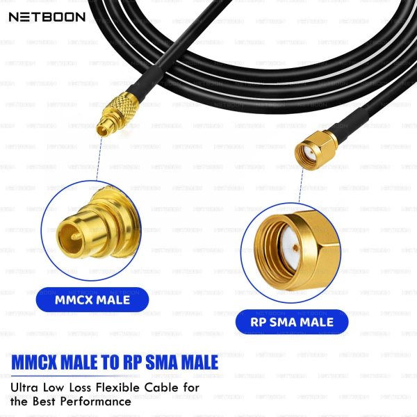 RG174 RF Low Loss Cable with MMCX Male to RP-SMA Male Connector | Flexible Coax Cable for Wi-Fi, IoT & RF Modules