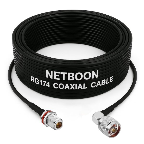 RG174 RF Low Loss Cable with N Female Bulkhead to N Male Right Angle Connector Compact Flexible Cable for RF, Antenna & Communication Systems