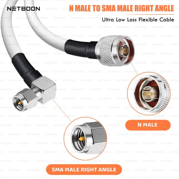 RG188 Compact RF Coax Cable  N Male to SMA Male Right Angle Connector | Low-Loss 3GHz Assembly