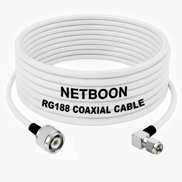 RG188 Premium RF Coax Cable TNC Male to SMA Male Right Angle Connector Low-Loss High-Frequency Cable for IoT, Lab Testing & Communication