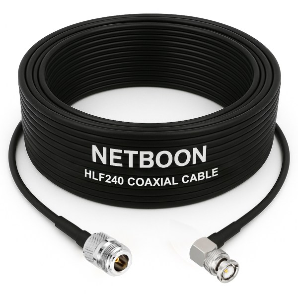 HLF240 Compact RF Cable N Female to BNC Male Right-Angle Connector 6GHz Low-Loss Coax for SDR, IoT & Industrial Wireless Systems (1) HLF240 Compact RF Cable | N Female to BNC Male Right-Angle Connector | 6GHz Low-Loss Coax for SDR, IoT & Industrial Wireless Systems