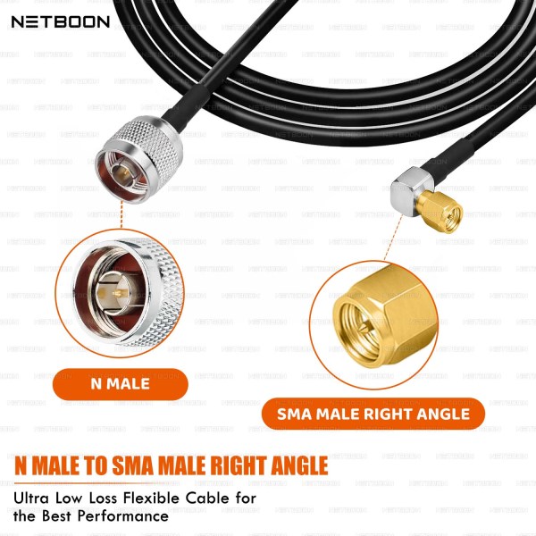 HLF240 Low Loss RF Cable N Male to SMA Male Right Angle Connector 6GHz Coax for SDR, IoT, Antennas, Test Equipment & Industrial RF (2) HLF240 Low Loss RF Cable | N Male to SMA Male Right Angle Connector | 6GHz Coax for SDR, IoT, Antennas, Test Equipment & Industrial RF