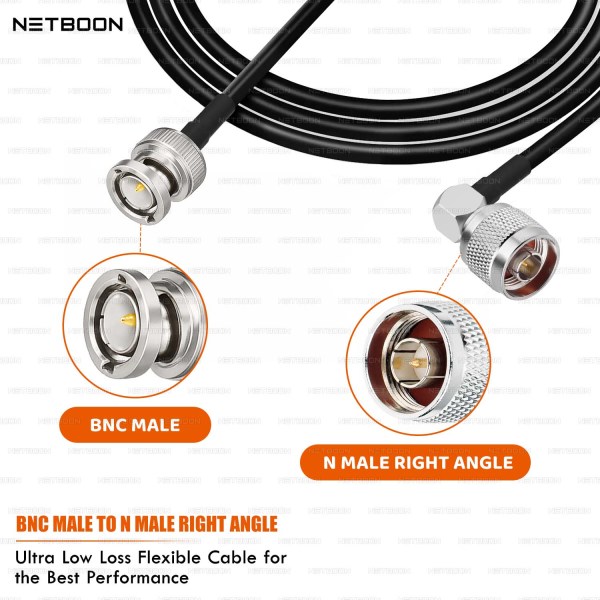 HLF240 Low Loss RF Cable with BNC Male to N Male Right-Angle Connector | 6GHz High-Shield Coax for Industrial, SDR & IoT Use