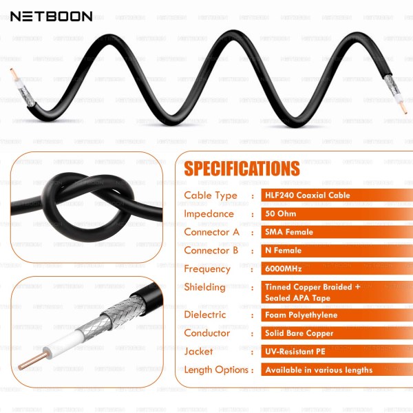 HLF240 Precision Low Loss RF Coax Cable SMA Female to N Female Connector 6GHz Signal Cable for SDR, IoT, Antenna & Industrial Systems (3) HLF240 Precision Low Loss RF Coax Cable | SMA Female to N Female Connector | 6GHz Signal Cable for SDR, IoT, Antenna & Industrial Systems