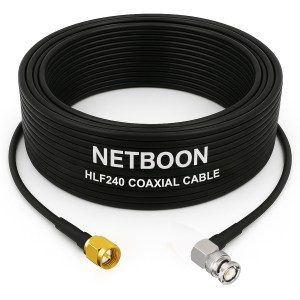 HLF240 Precision RF Patch Cable | SMA Male to BNC Male Right-Angle Connector | 6GHz Low-Loss Coax for SDR & Industrial Wireless