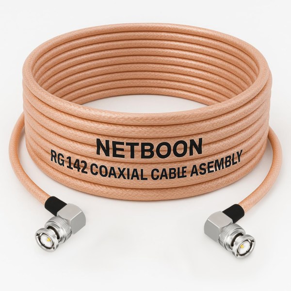 RG142 High-Performance RF Jumper Cable with BNC Male RA to BNC Male RA Connectors PTFE Low Loss Coax (1) RG142 High-Performance RF Jumper Cable with BNC Male Right Angle to BNC Male Right Angle Connectors | PTFE Low Loss Coax