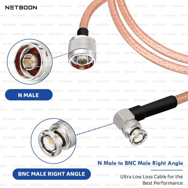 RG142 Low Loss Coaxial Cable with N Male to BNC Male Right Angle Connector | Premium PTFE RF Cable for SDR, IoT, Antennas & Industrial Applications