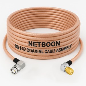 RG142 Premium PTFE RF Patch Cable with BNC Male Right Angle to SMA Male Right Angle Connector 50 Ohm Coax Lead (1) RG142 Premium PTFE RF Patch Cable with BNC Male Right Angle to SMA Male Right Angle Connector | 50 Ohm Coax Lead