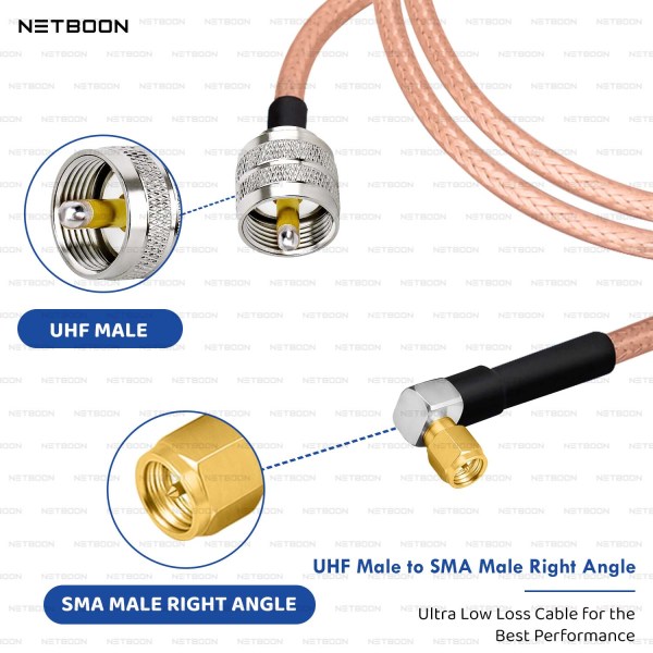 RG142 Premium RF Coaxial Cable with UHF Male to SMA Male Right Angle Connector | Low Loss PTFE Cable for Antennas, Radios & Industrial Use