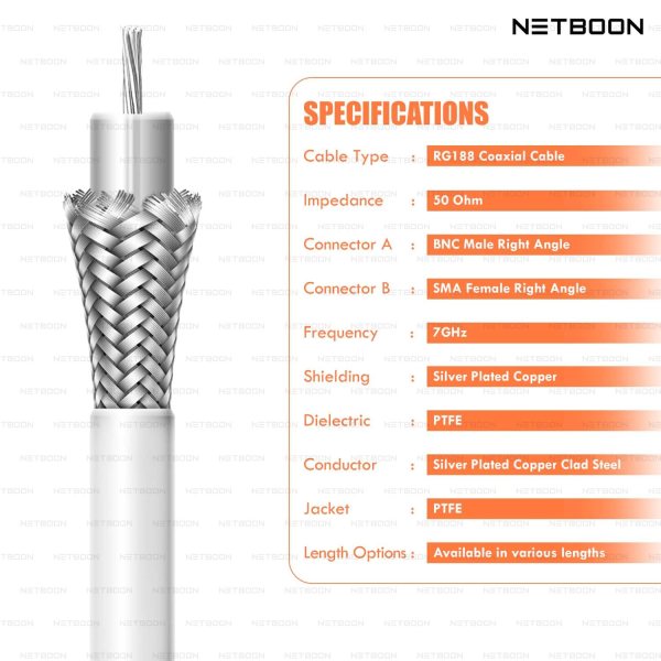 RG188 Precision RF Coaxial Cable | SMA Female Right Angle to N Female Bulkhead Connector | Low-Loss Cable for IoT, Lab, Telecom & Industrial Use
