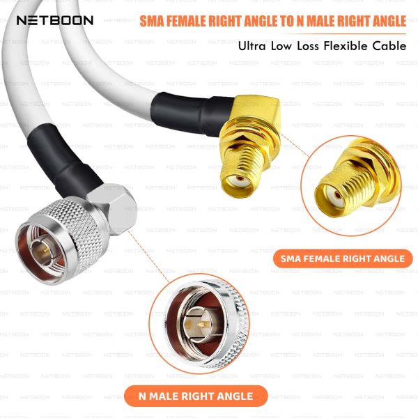 RG188 RF Coaxial Cable SMA Female Right Angle to N Male Right Angle Connector Low-Loss High-Frequency Cable for IoT, Lab & Industrial Systems