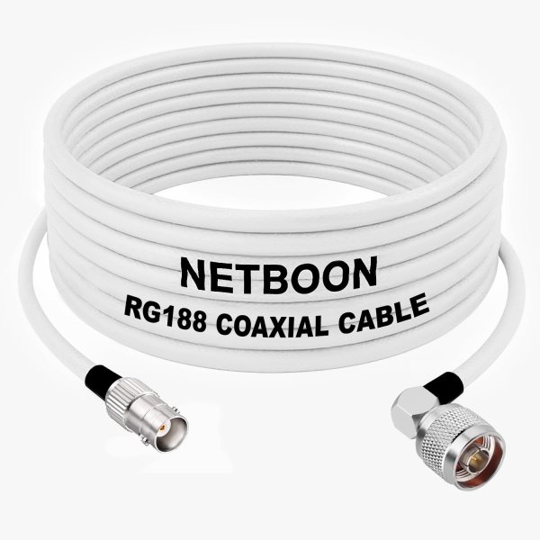RG188 RF Low-Loss Coax Cable BNC Female to N Male Right Angle Connector High-Stability Cable for Test Labs, Antennas & Industrial RF Systems (1) RG188 RF Low-Loss Coax Cable BNC Female to N Male Right Angle Connector High-Stability Cable for Test Labs, Antennas & Industrial RF Systems