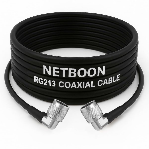 RG213 Flexible Ultra Low Loss RF Cable with N Male Right Angle to N Male Right Angle Connector for High-Performance RF Systems (1) RG213 Flexible Ultra Low Loss RF Cable with N Male Right Angle to N Male Right Angle Connector for High-Performance RF Systems