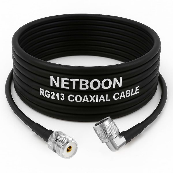 RG213 Flexible Ultra Low Loss RF Cable with UHF Female to N Male Right Angle Connector for High-Performance Signal Transmission (1) RG213 Flexible Ultra Low Loss RF Cable with UHF Female to N Male Right Angle Connector for High-Performance Signal Transmission