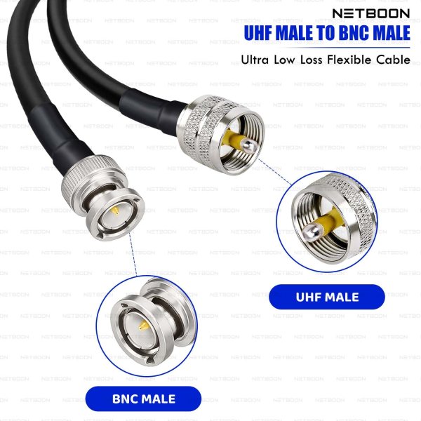RG213 Flexible Ultra Low Loss RF Cable with UHF Male to BNC Male Connector for Professional Radio & RF Communication Systems (2) RG213 Flexible Ultra Low Loss RF Cable with UHF Male to BNC Male Connector for Professional Radio & RF Communication Systems