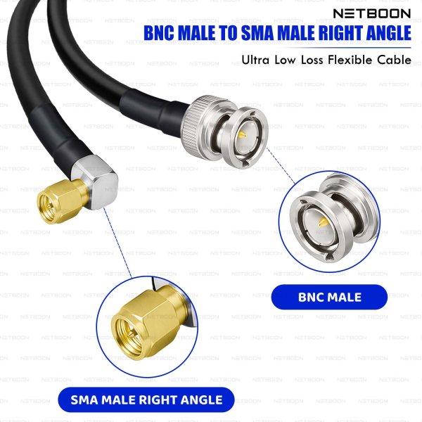 RG213 Flexible Ultra Low Loss RF Coaxial Cable with BNC Male to SMA Male Right Angle Connector (2) RG213 Flexible Ultra Low Loss RF Coaxial Cable with BNC Male to SMA Male Right Angle Connector