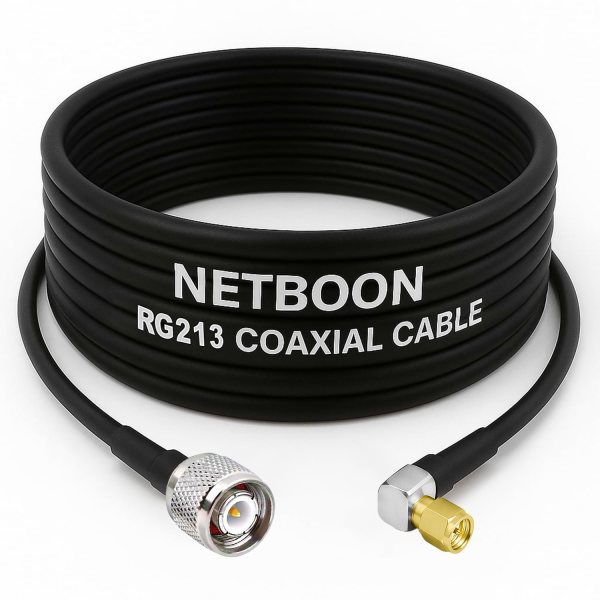 RG213 Flexible Ultra Low Loss RF Coaxial Cable with TNC Male to SMA Male Right Angle Connector for Precision Wireless & RF Equipment