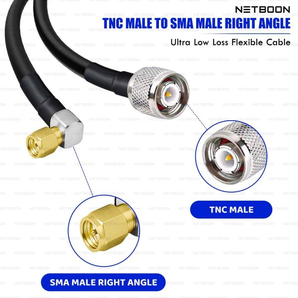 RG213 Flexible Ultra Low Loss RF Coaxial Cable with TNC Male to SMA Male Right Angle Connector for Precision Wireless & RF Equipment
