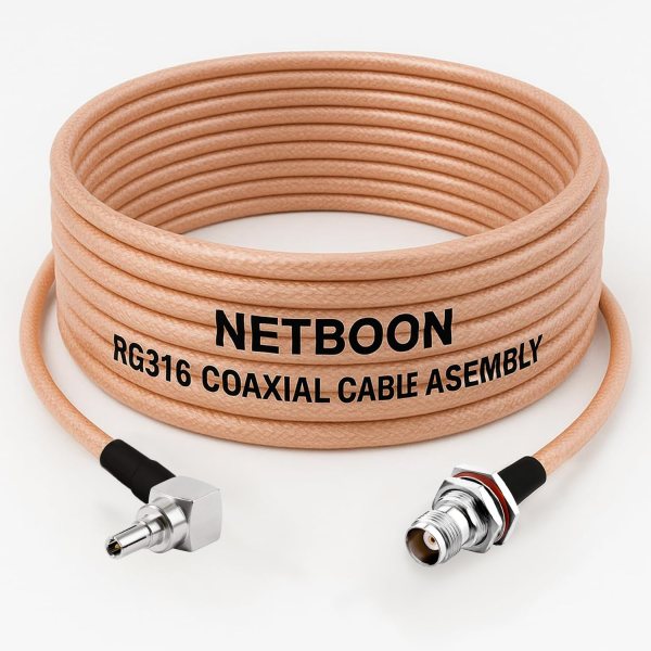 RG316 Coaxial Cable with CRC9 Male Right Angle to TNC Female Bulkhead Connector Low Loss RF Cable for LTE, IoT, Antennas & Wireless Systems