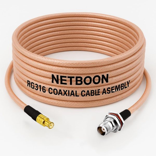 RG316 Coaxial Cable with MCX Male to TNC Female Bulkhead Connector Low Loss PTFE RF Cable for Antennas, IoT, Wireless & RF Test Equipment (1) RG316 Coaxial Cable with MCX Male to TNC Female Bulkhead Connector Low Loss PTFE RF Cable for Antennas, IoT, Wireless & RF Test Equipment