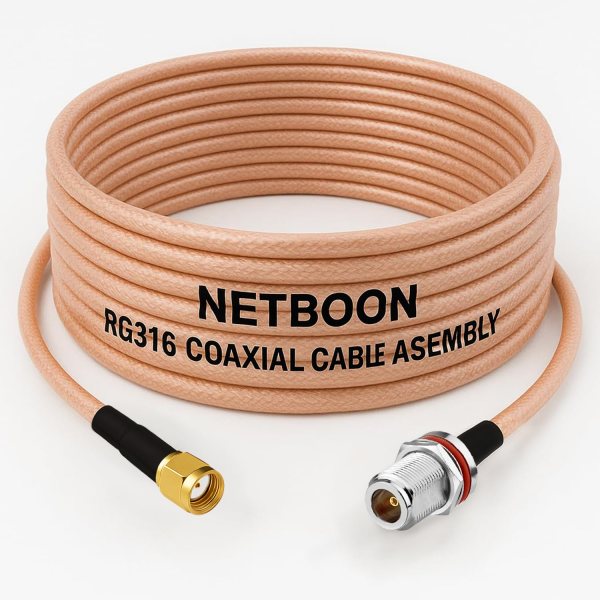 RG316 Coaxial Cable with RP-SMA Male to N Female Bulkhead Connector Low Loss PTFE RF Cable for IoT, Routers, SDR, Antennas & Wireless Systems