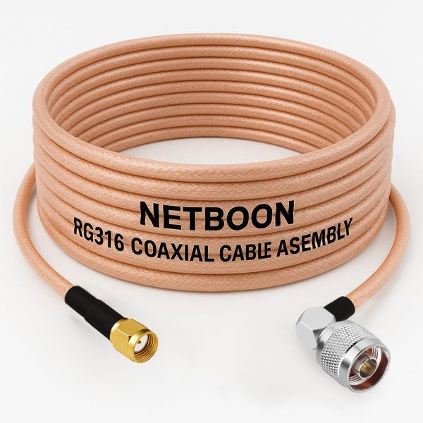 RG316 Coaxial Cable with RP-SMA Male to N Male Right Angle Connector Low Loss PTFE RF Cable for Antennas, IoT, SDR, Routers & Wireless Systems